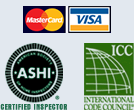 Image of Mastercared, Visa, International Code Council, and ASHI logos 